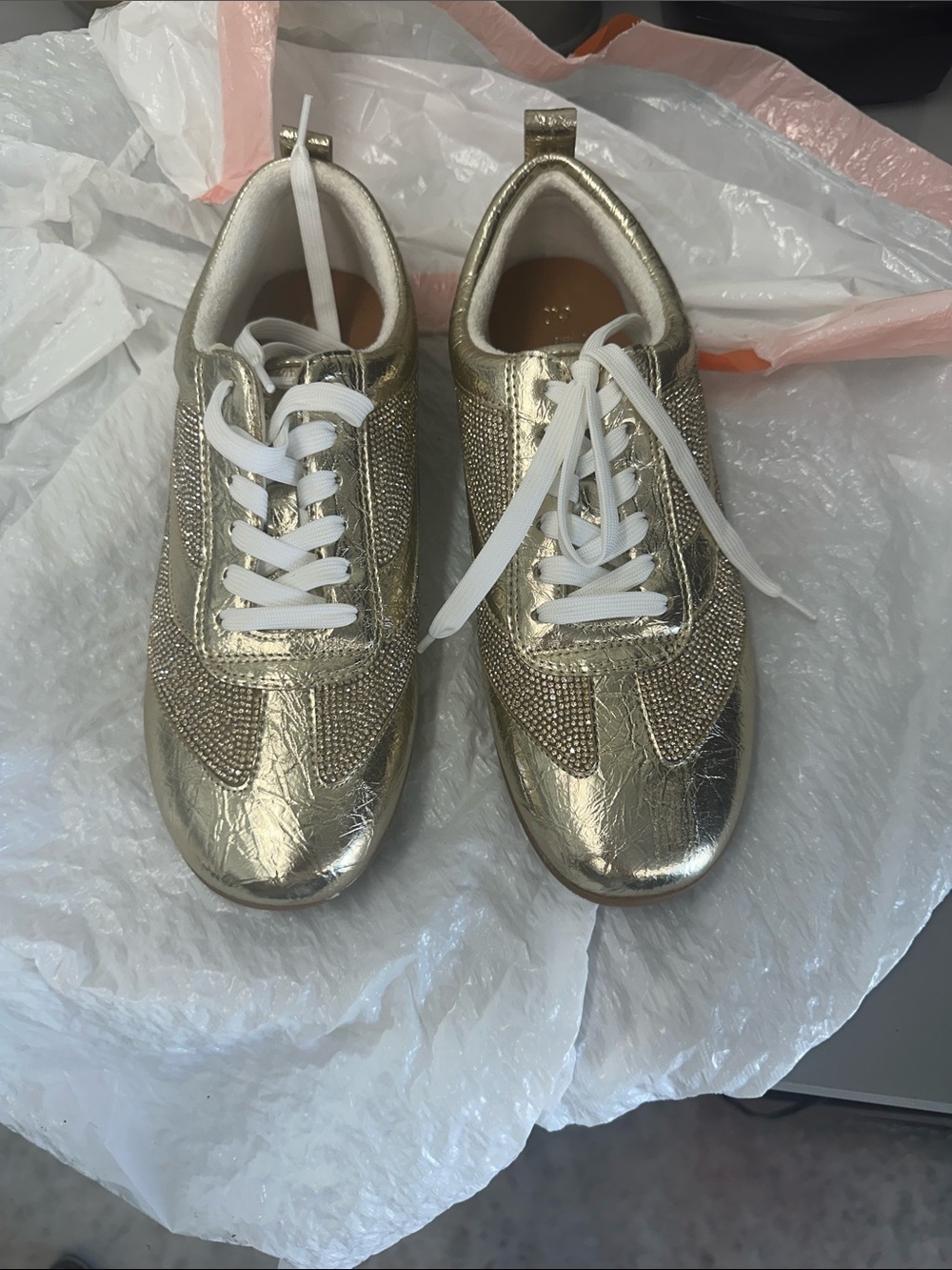 Gianni Bini Cade Metallic and rhinestone Gold Lace-Up Sneakers